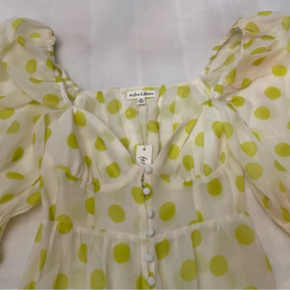 New! For Love And Lemons Megan Polka Dot Puff Sleeve Maxi Dress 2623 - Picture 8 of 15